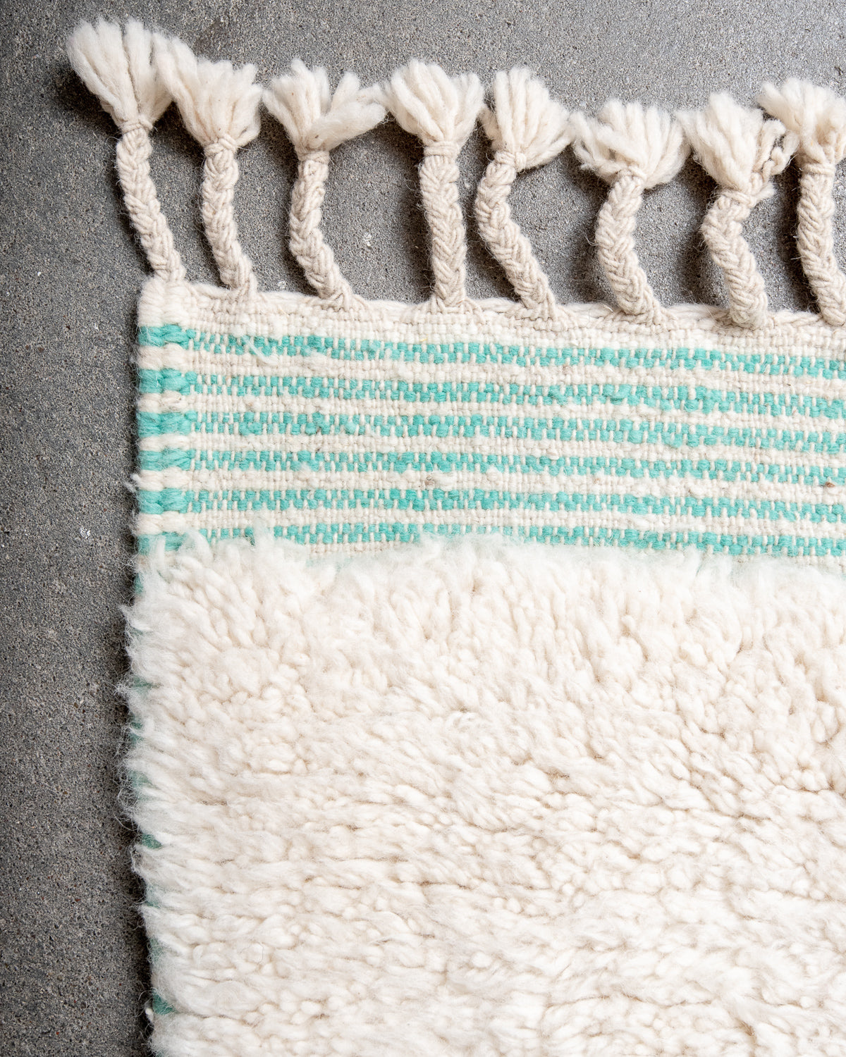 Modern, designer, handcrafted Berber rug from Morocco. Beniourain carpet with beautiful colours and patterns and fluffy wool texture.